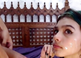 Cute teen gets facial after blowjob and hard pounding live a