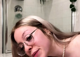 Big Breated Blond Bimbo Plays With A Toy Cock