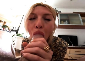 Naughty stepmom gives her stepson's cock a blowjob when nobody's watching