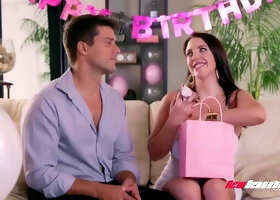 Sexy Angela Whites Birthday Massage with Big Cock Deep Throat Facial