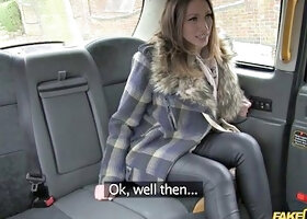 Brunette Milf Flaunts Legs and Big Cock in Car