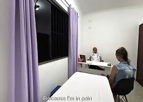 Orthopedic doctor takes off the patient's clothes and ejaculates on her face.